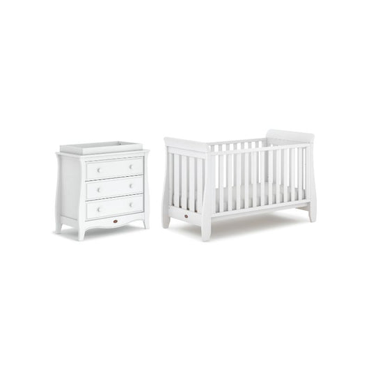 Boori-Sleigh Urbane 2 Piece Room Set in White  Sleigh Urbane Cot Bed & Sleigh 3 Drawer Chest Smart Assembly with Changing Tray B-SLU2PRCTS/BA - Miracle Baby World