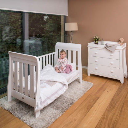 Boori-Sleigh Urbane 2 Piece Room Set in White  Sleigh Urbane Cot Bed & Sleigh 3 Drawer Chest Smart Assembly with Changing Tray B-SLU2PRCTS/BA - Miracle Baby World